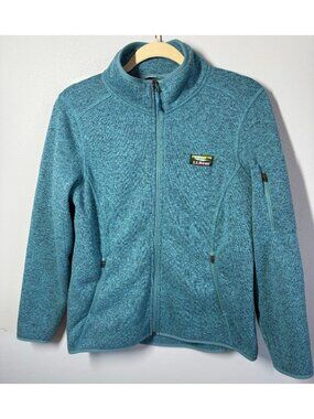 L.L. Bean Womens Medium Petite Fleece Jacket Full Zip Teal Outdoor Cozy Pockets